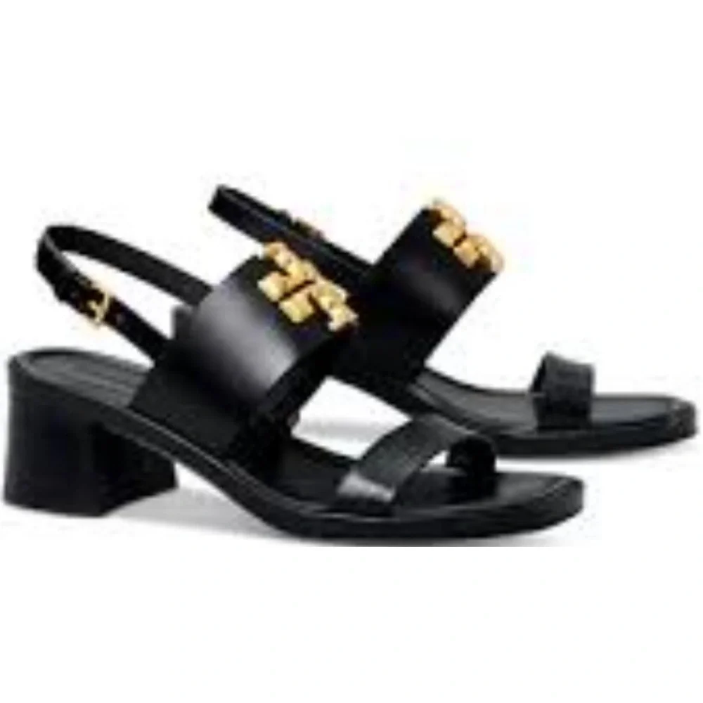New in box Tory Burch ELEANOR HEEL SANDAL 55MM LEATHER size 11 black / GOLD 200